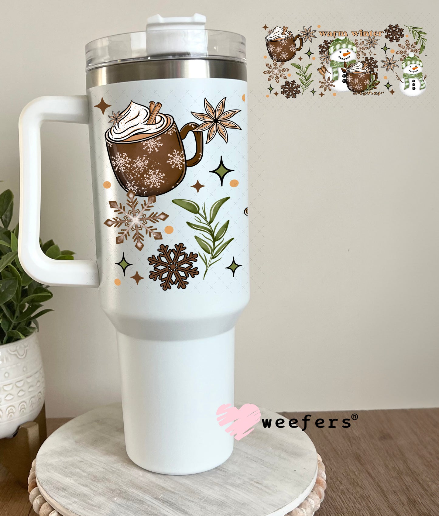 Warm Winter Christmas Hot Chocolate UV DTF Cup Wrap 40oz Tumbler Cup Wrap Weefers