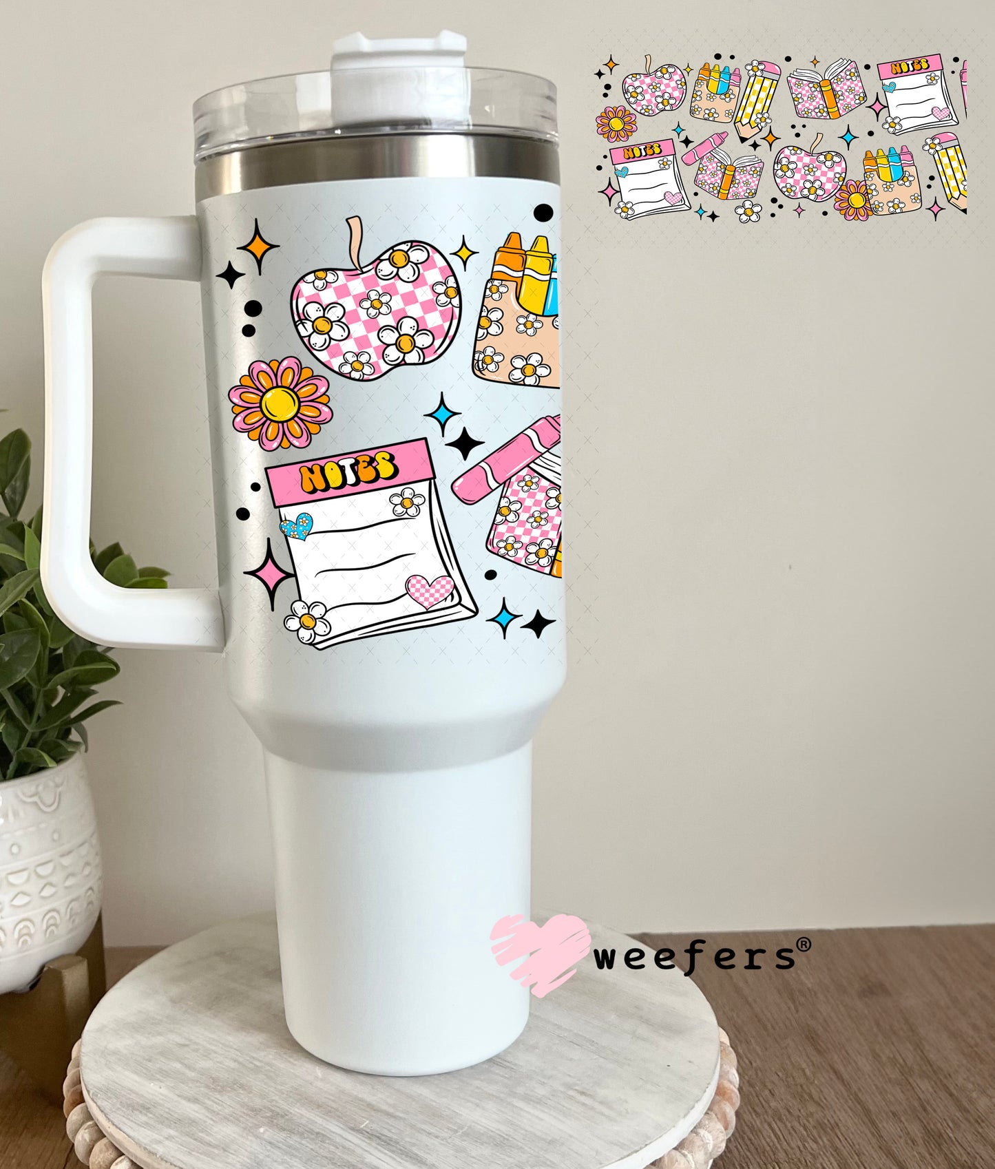 School Days Checkered Florals UV DTF Cup Wrap 40oz Tumbler Cup Wrap Weefers