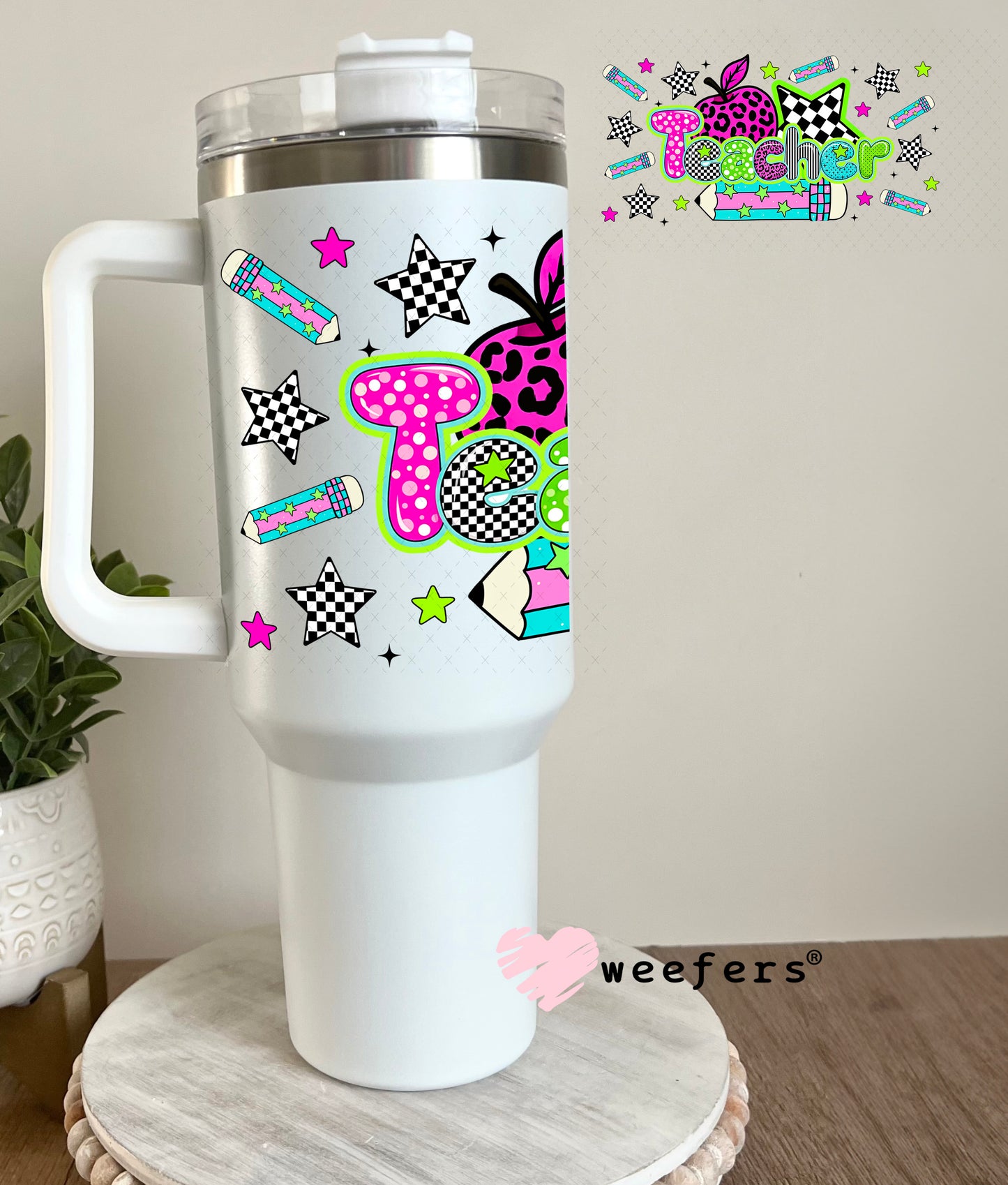 Retro Teacher UV DTF Cup Wrap 40oz Tumbler Cup Wrap Weefers