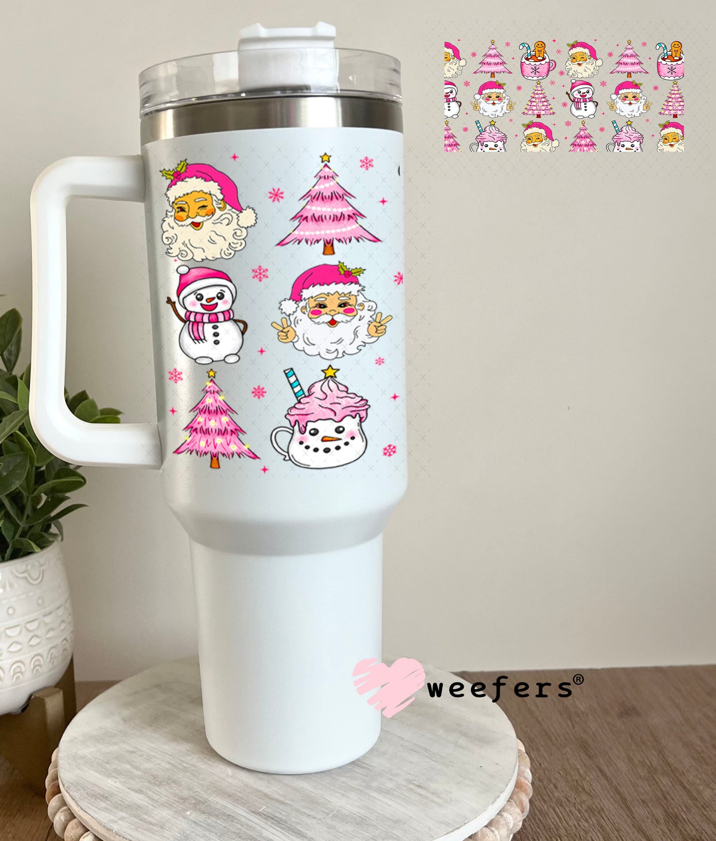 Pink Christmas UV DTF Cup Wrap - Weefers Exclusive 40oz Tumbler Wrap Weefers