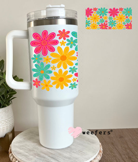 Happy Daisy Flowers UV DTF Cup Wrap - Weefers Exclusive 40oz Tumbler Wrap Weefers