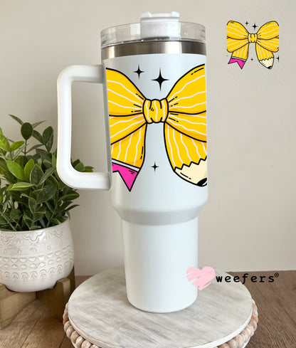 Yellow Teacher Pencil Bow UV DTF Decal 40oz Tumbler Decal Weefers