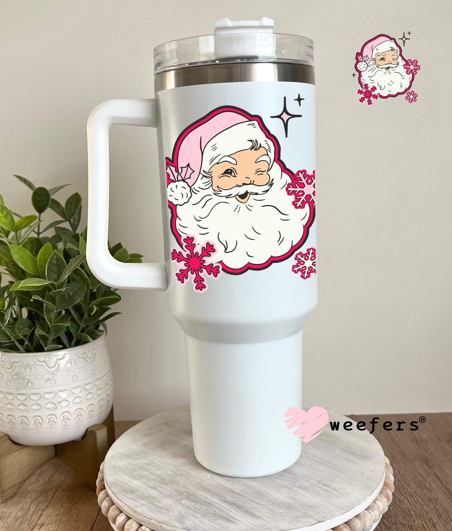 Pink Santa UV DTF Decal 40oz Tumbler Decal Weefers