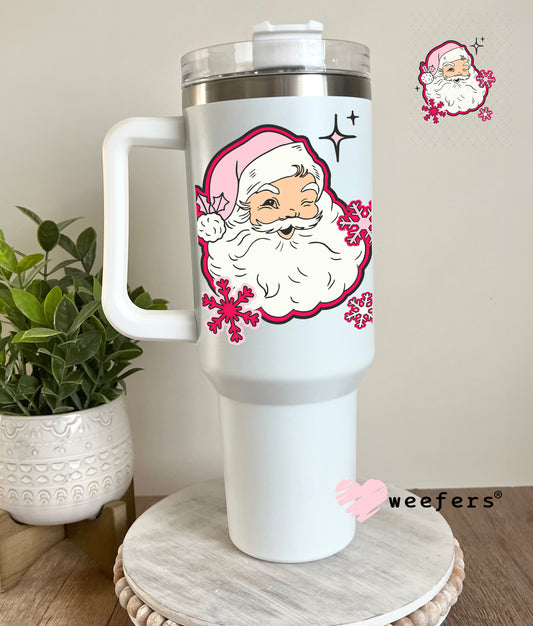 Pink Santa UV DTF Decal 40oz Tumbler Decal Weefers