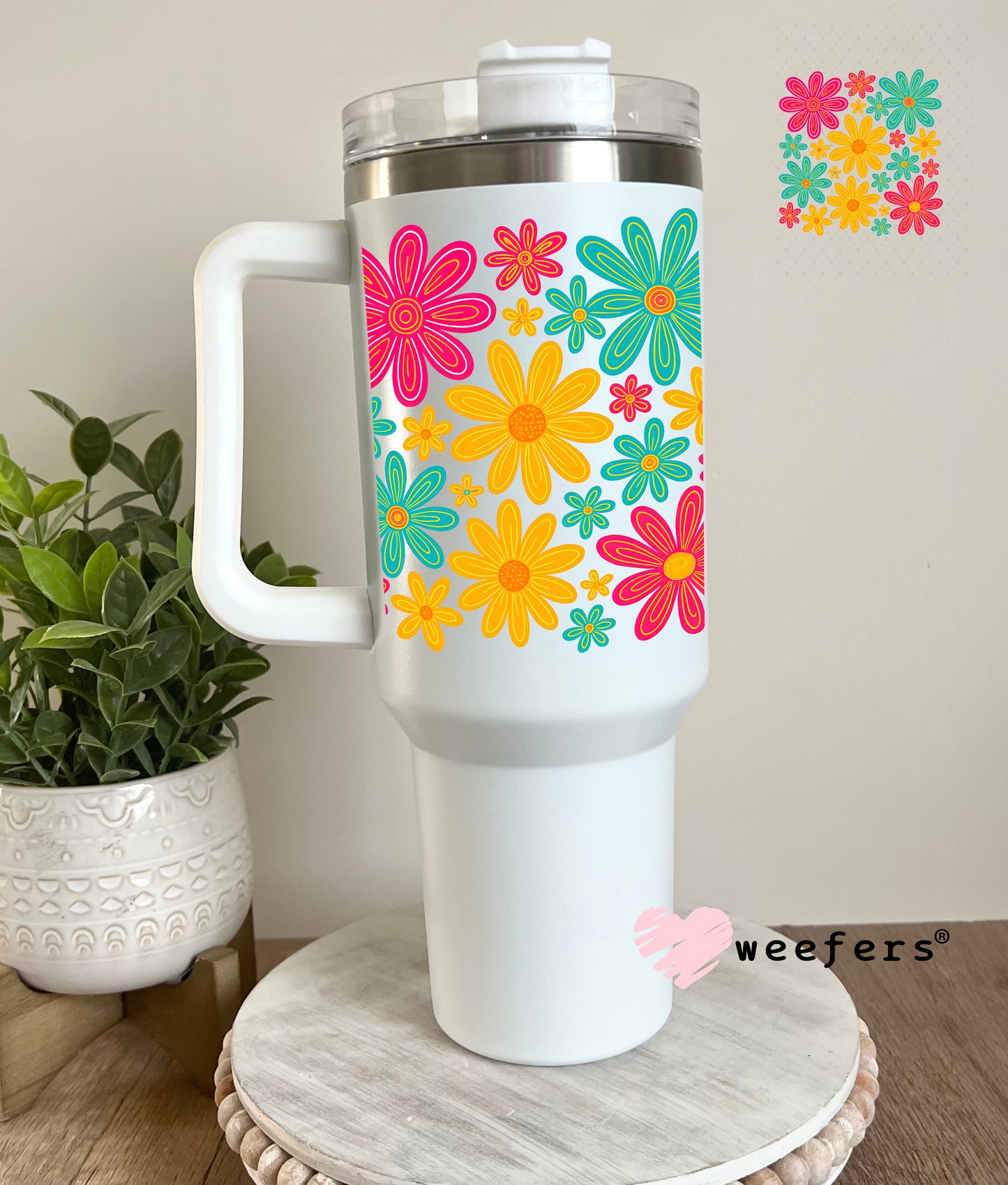 Colorful Daisy Flowers UV DTF Decal 40oz Tumbler Decal Weefers