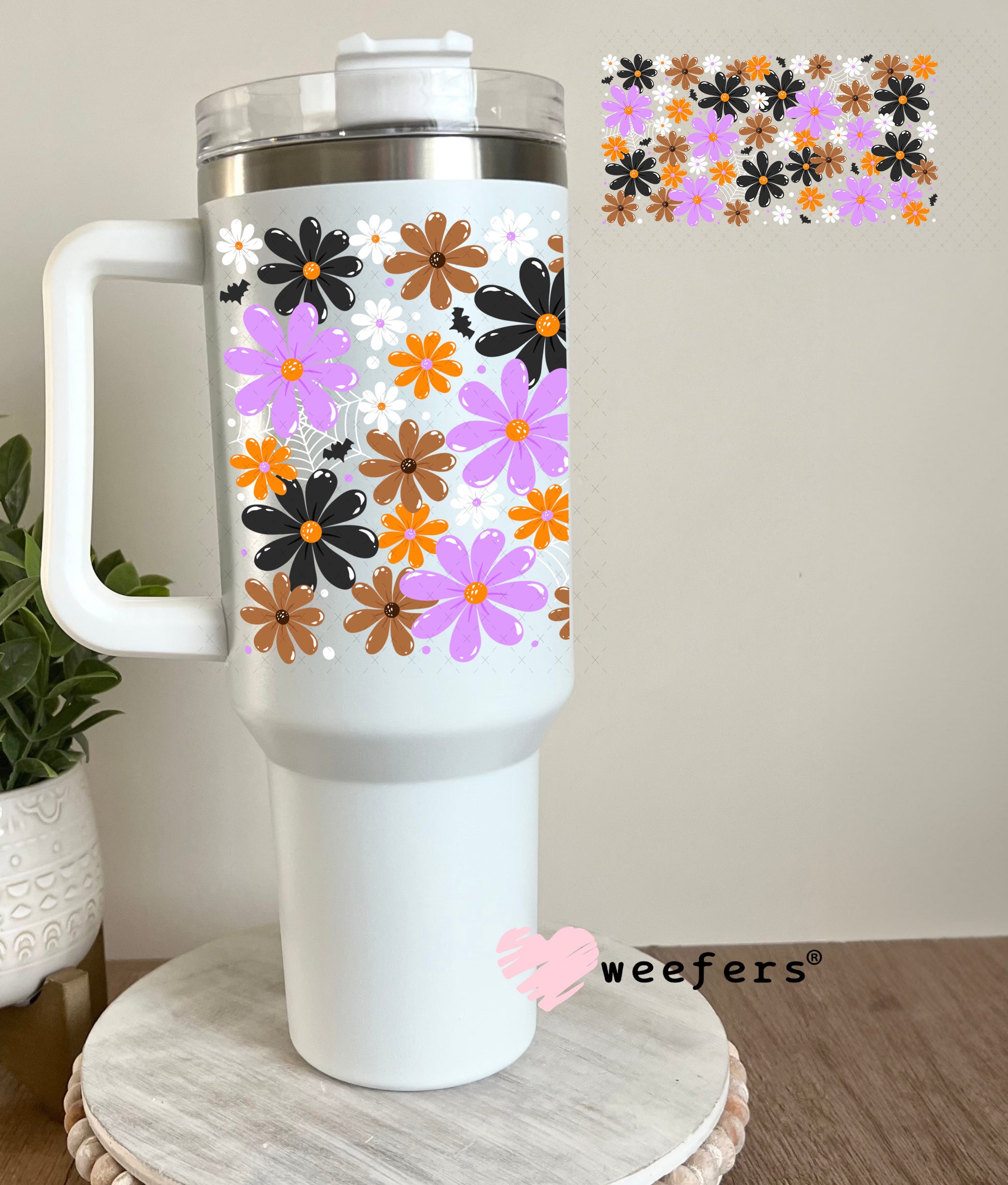 Halloween Daisy Flowers UV DTF Cup Wrap 40oz Tumbler Cup Wrap Weefers