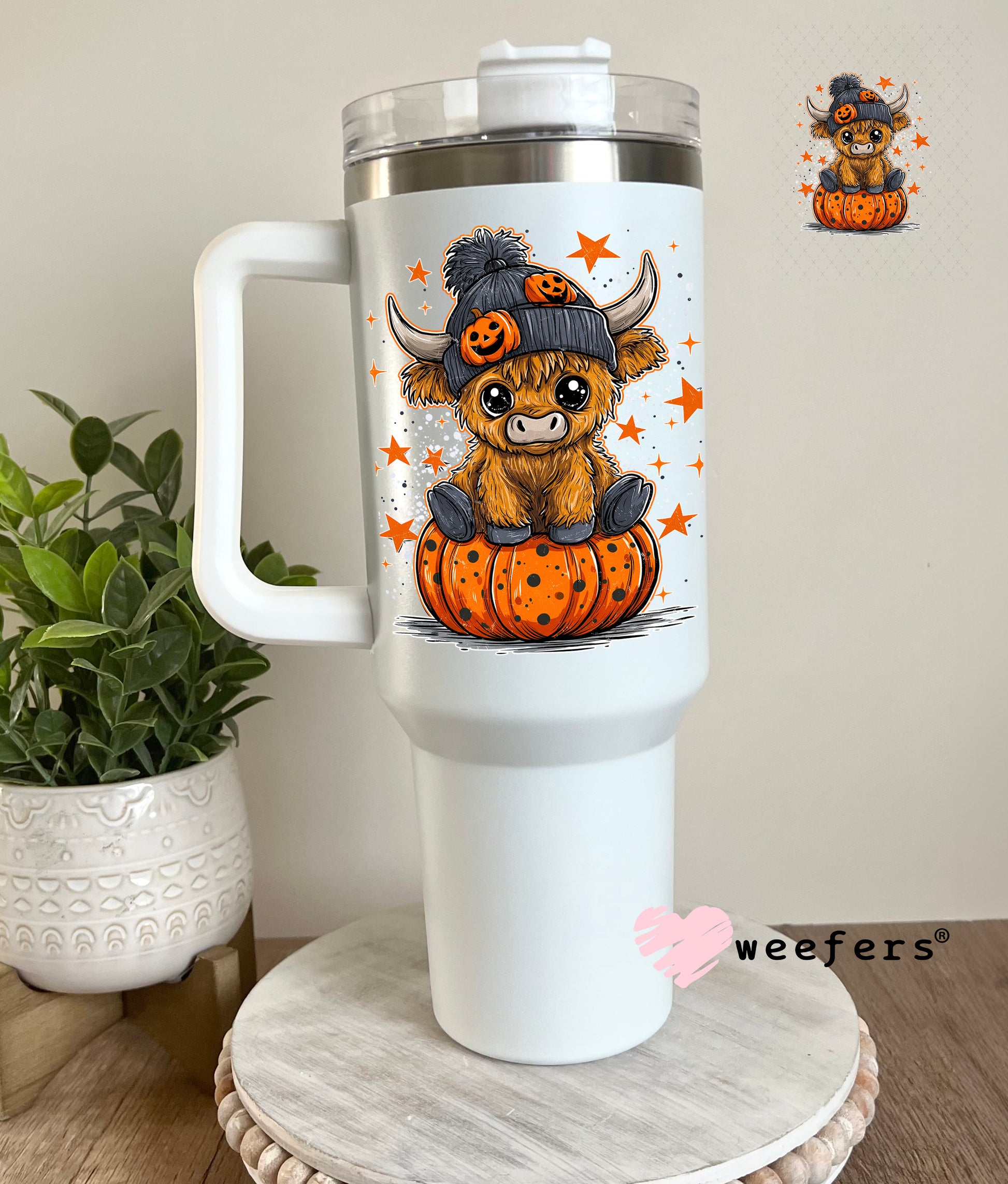 Halloween Highlander Cow UV DTF Decal 40oz Tumbler Decal Weefers