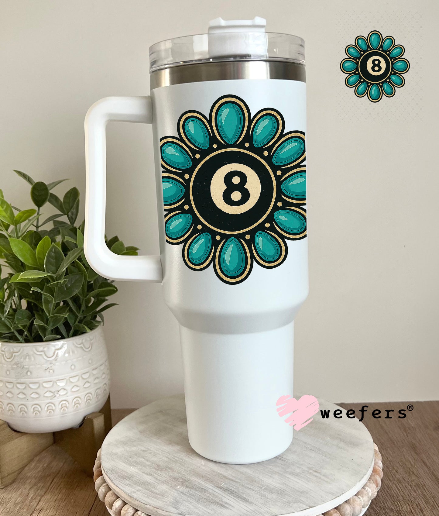 Eightball Concha UV DTF Decal 40oz Tumbler Cup Wrap Weefers