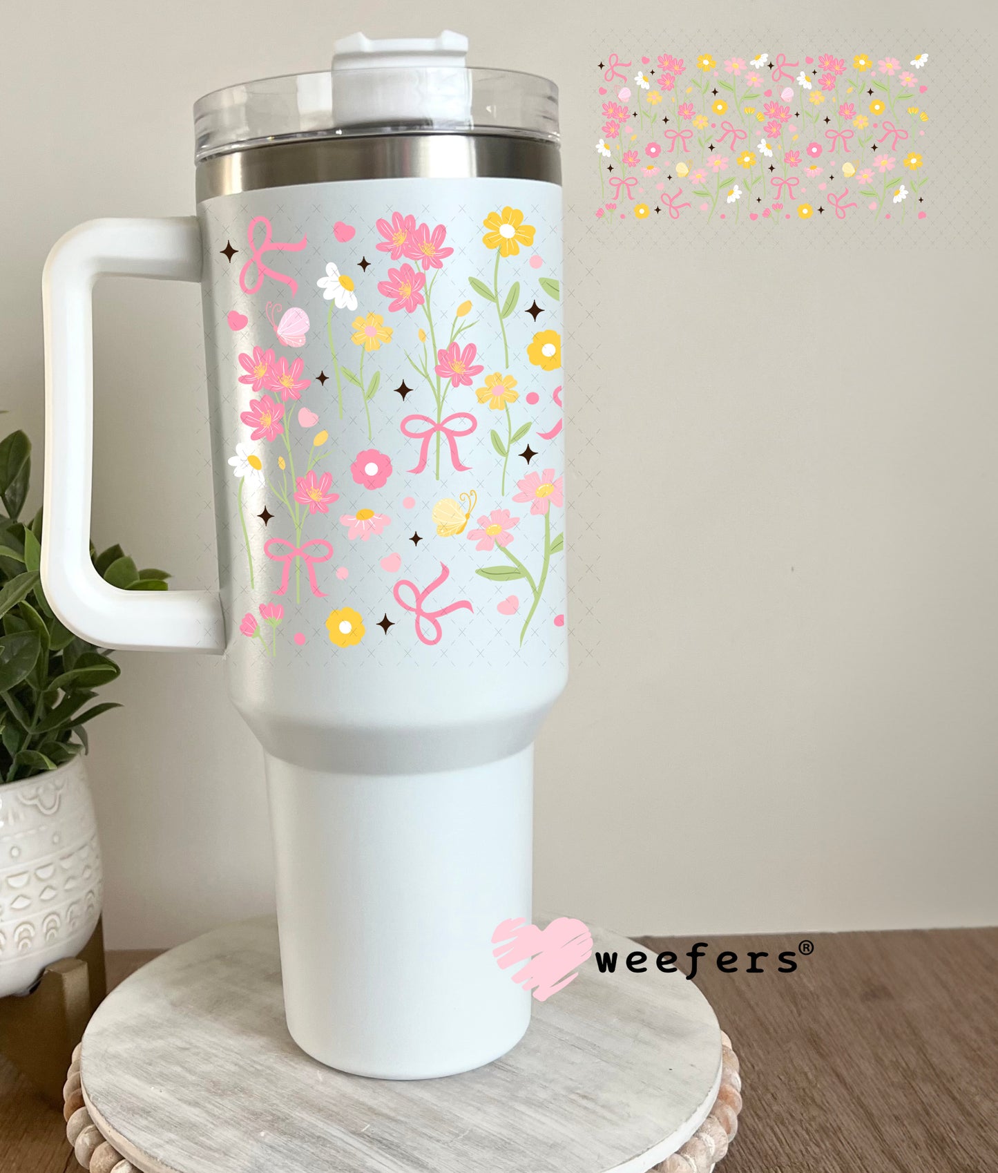 Dainty Flowers and Coquette Bows UV DTF Cup Wrap 40oz Tumbler Cup Wrap Weefers