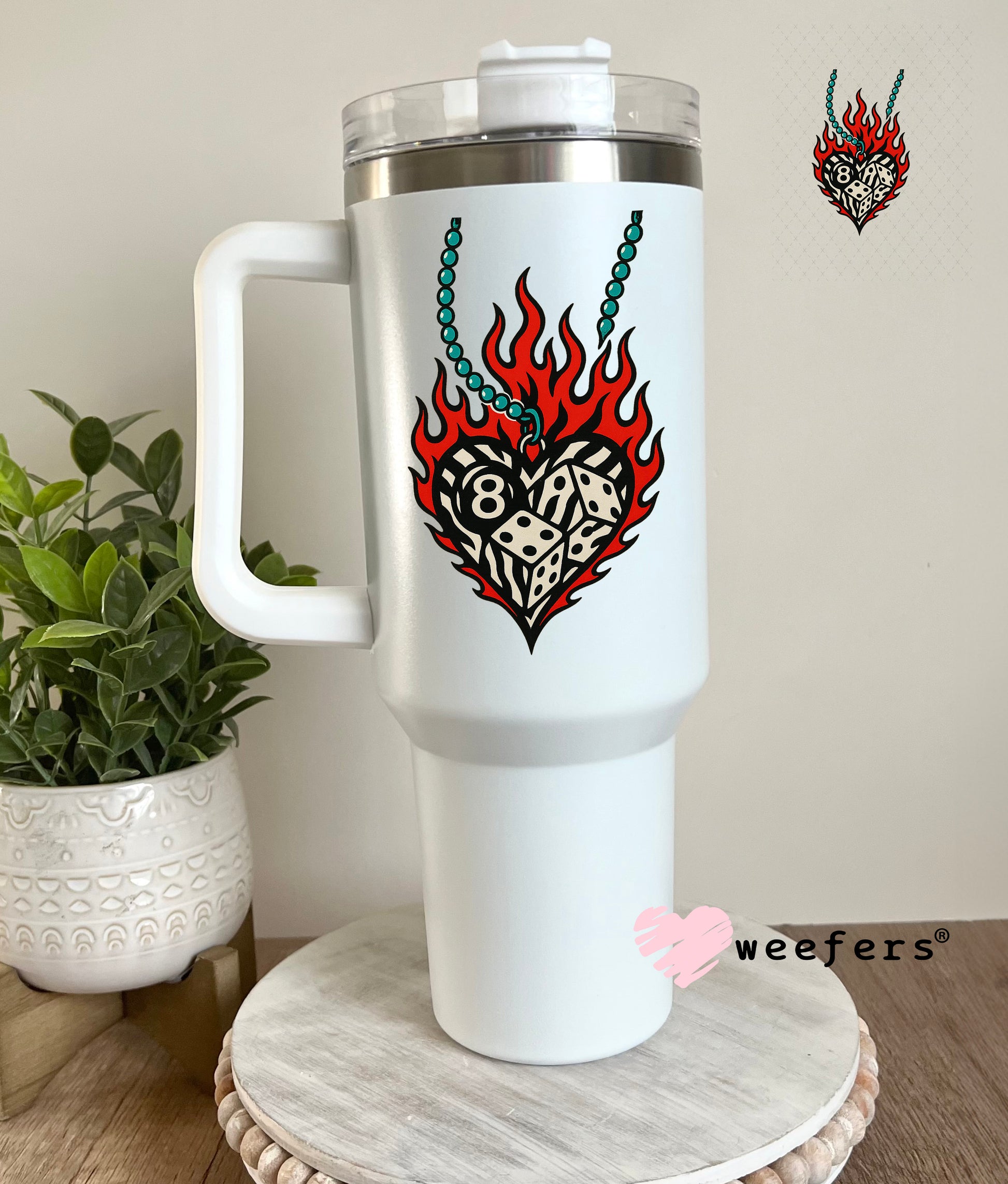 Eightball Dice Flame Heart UV DTF Decal 40oz Tumbler Decal Weefers