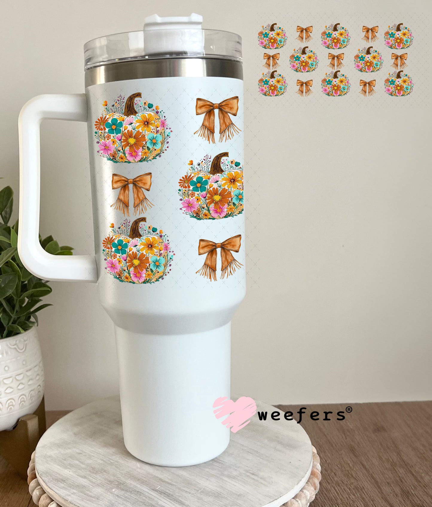 Floral Pumpkin UV DTF Cup Wrap - Weefers Exclusive 40oz Tumbler Cup Wrap Weefers