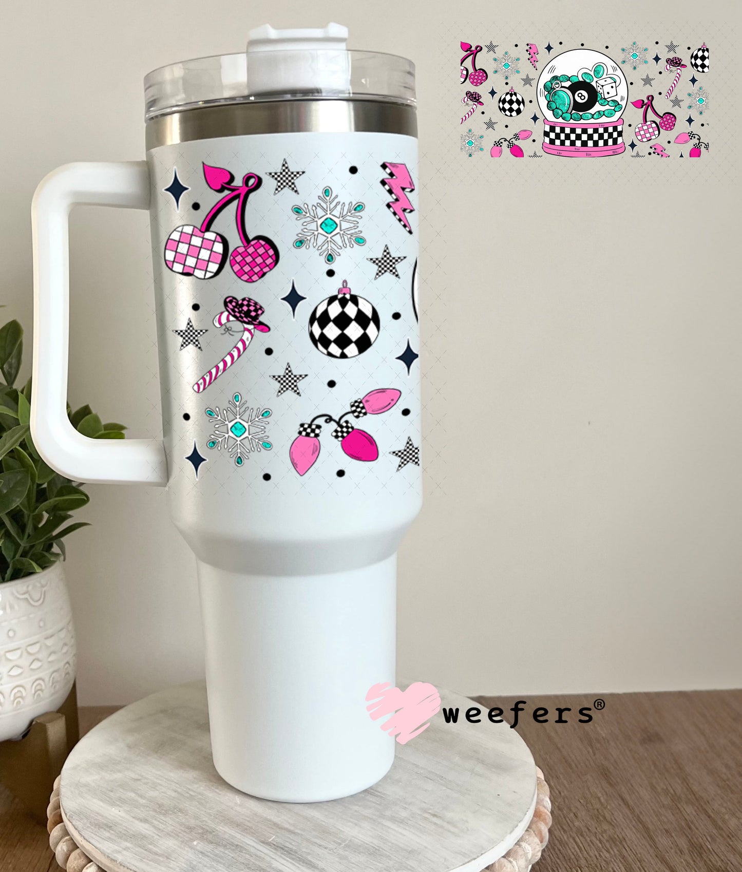Turquoise Snowball Christmas UV DTF Cup Wrap - Weefers Exclusive 40oz Tumbler Wrap Weefers
