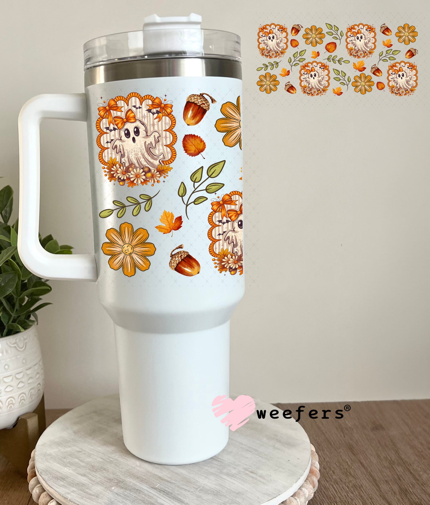 Fall Ghostie UV DTF Cup Wrap - Weefers Exclusive 40oz Tumbler Cup Wrap Weefers