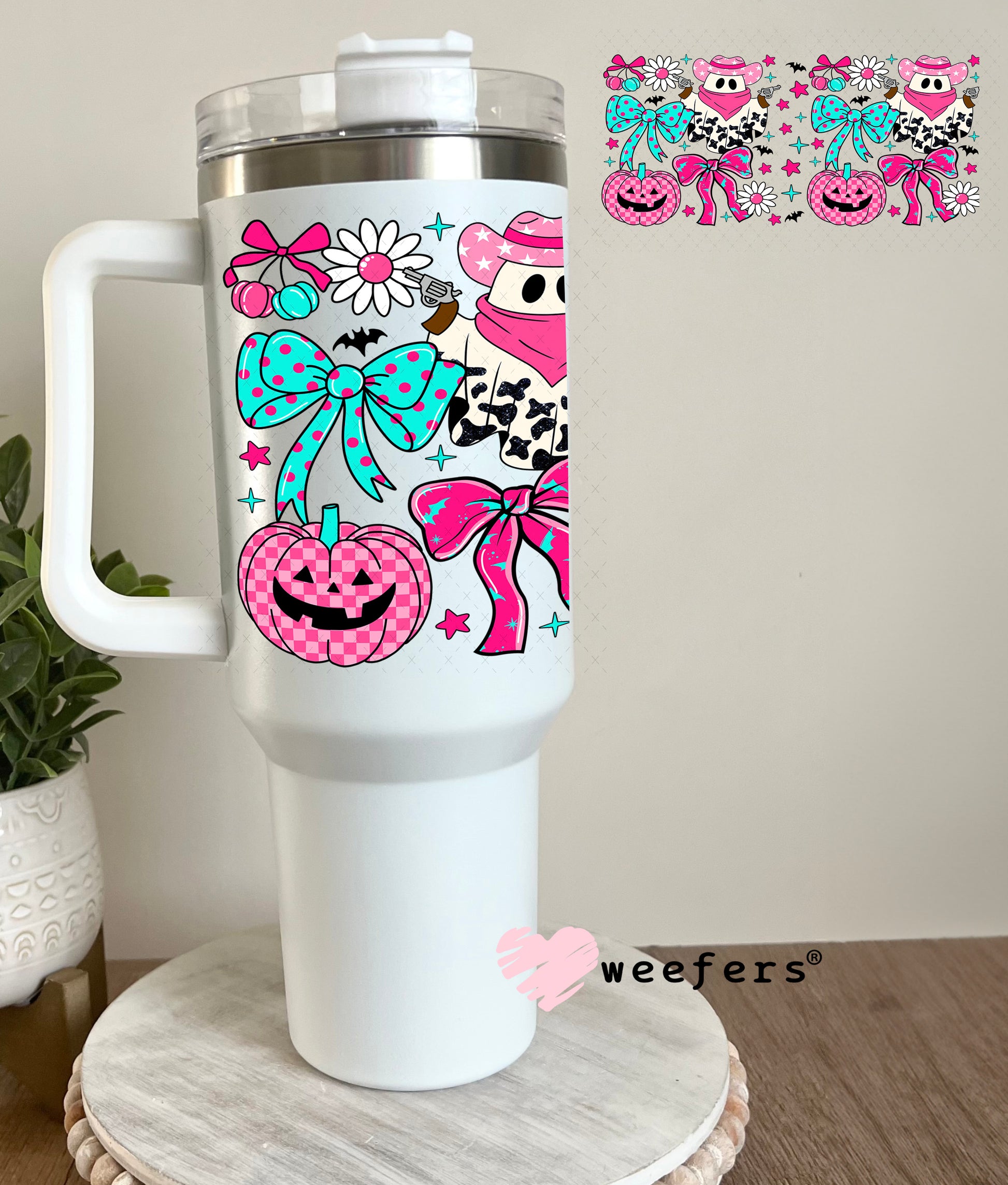 Cowprint Ghostie UV DTF Decal 40oz Tumbler Decal Weefers