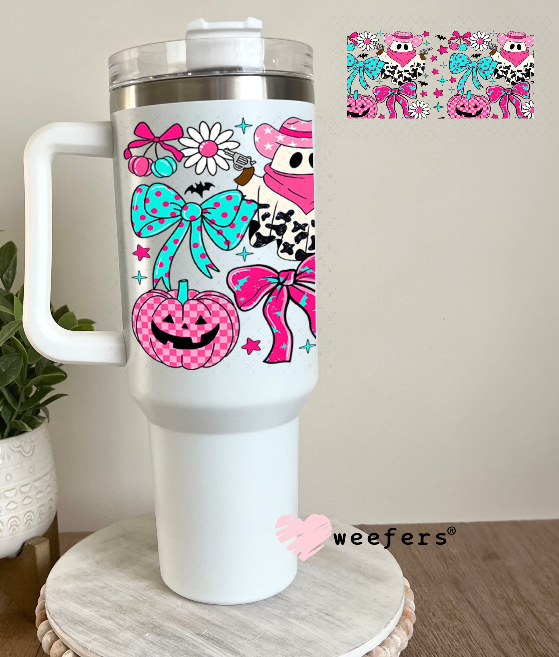 Cow Print Ghosts and Pumpkins UV DTF Cup Wrap - Weefers Exclusive 40oz Tumbler Wrap Weefers