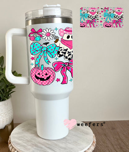 Cow Print Ghosts and Pumpkins UV DTF Cup Wrap - Weefers Exclusive 40oz Tumbler Wrap Weefers