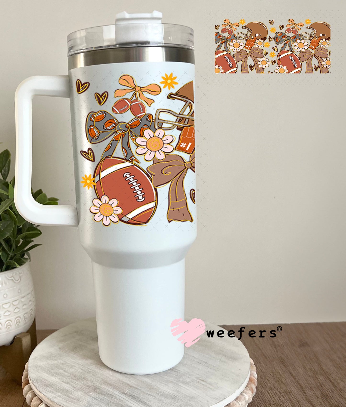 Football Coquette Bows and Flowers UV DTF Cup Wrap - Weefers Exclusive 40oz Tumbler Wrap Weefers