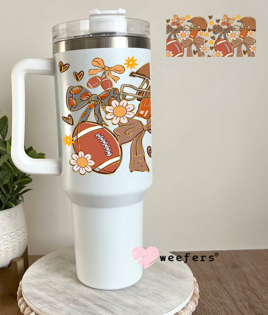 Football Coquette Bows and Flowers UV DTF Cup Wrap - Weefers Exclusive 40oz Tumbler Wrap Weefers