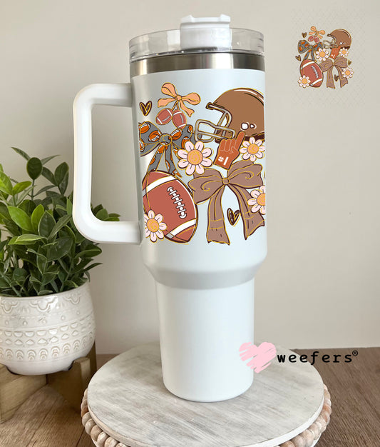 Football Coquette Bows and Flowers UV DTF Decal 40oz Tumbler Decal Weefers