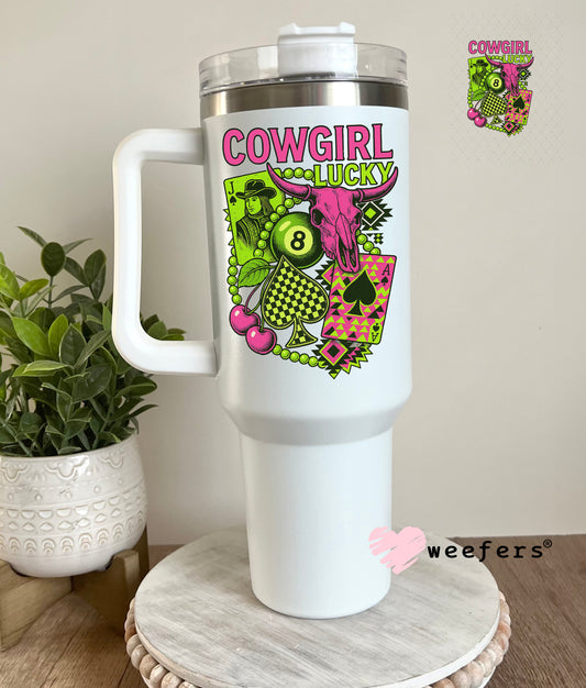 Cowgirl Lucky UV DTF Decal 40oz Tumbler Decal Weefers