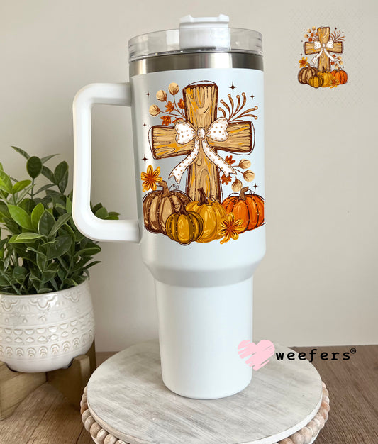 Fall Christian Cross UV DTF Decal 40oz Tumbler Decal Weefers