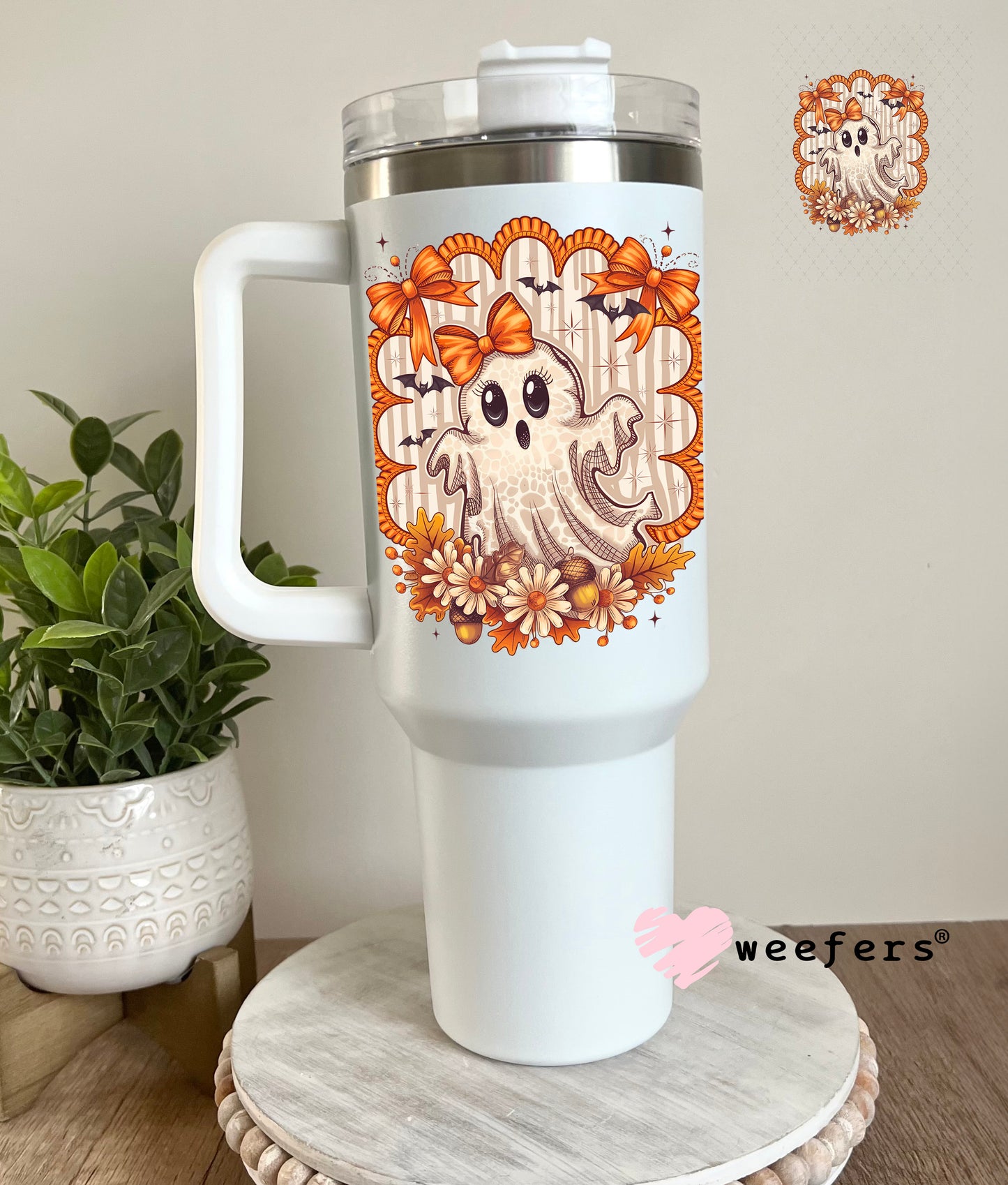 Fall Ghostie UV DTF Decal 40oz Tumbler Decal Weefers
