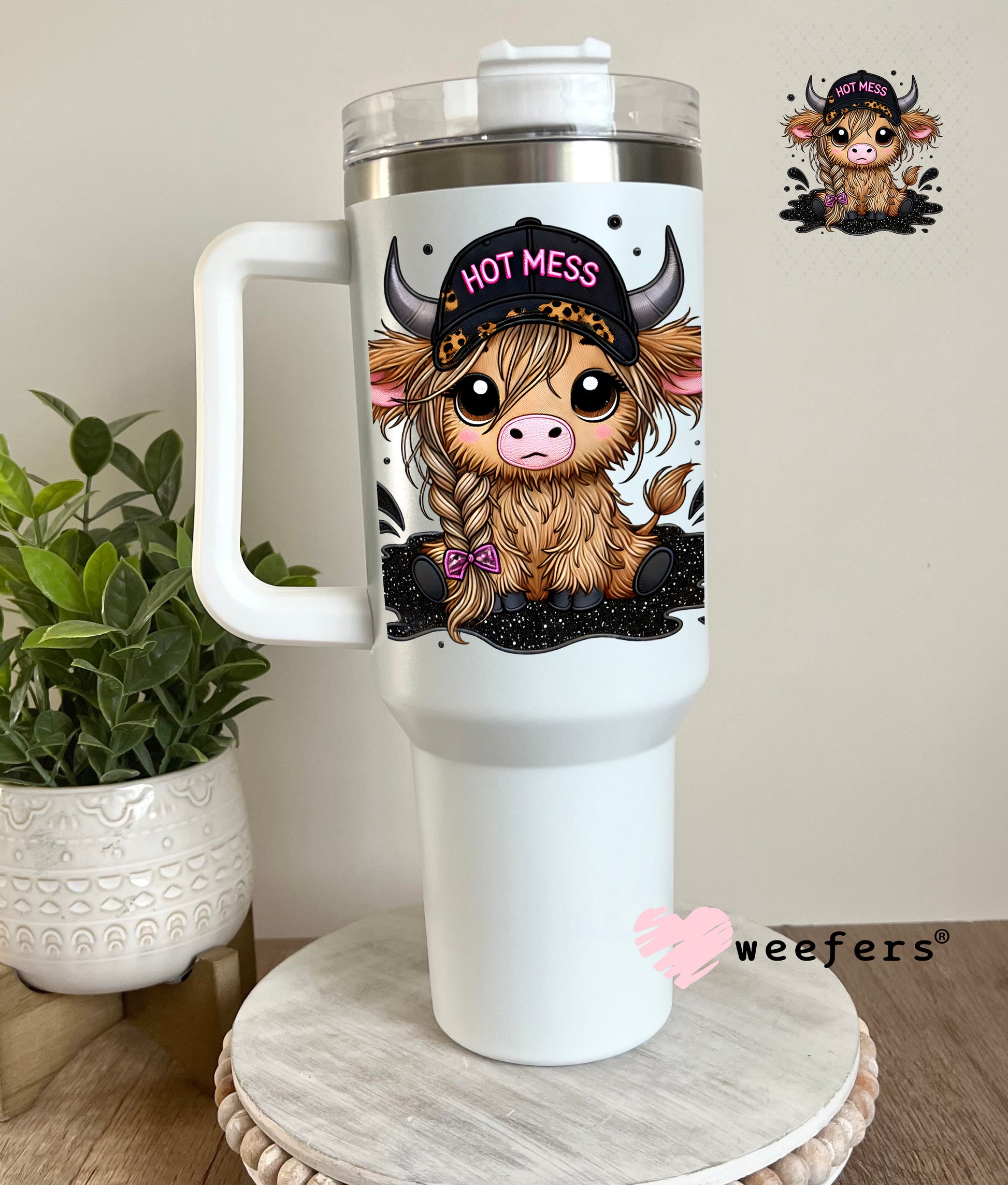 Hot Mess Cutie Highlander UV DTF Decal 40oz Tumbler Cup Wrap Weefers