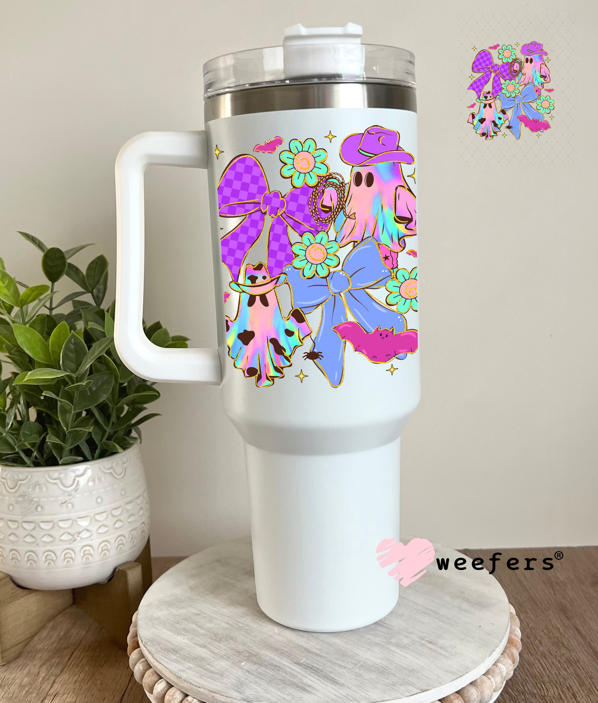 Cowboy Ghost Purple and Violet UV DTF Decal 40oz Tumbler Decal Weefers