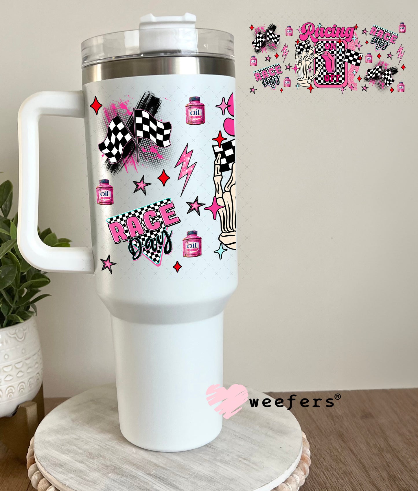 Racing Off Pink UV DTF Cup Wrap - Weefers Exclusive 40oz Tumbler Cup Wrap Weefers