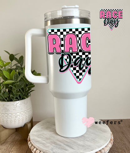 Race Day Pink Black UV DTF Decal 40oz Tumbler Decal Weefers