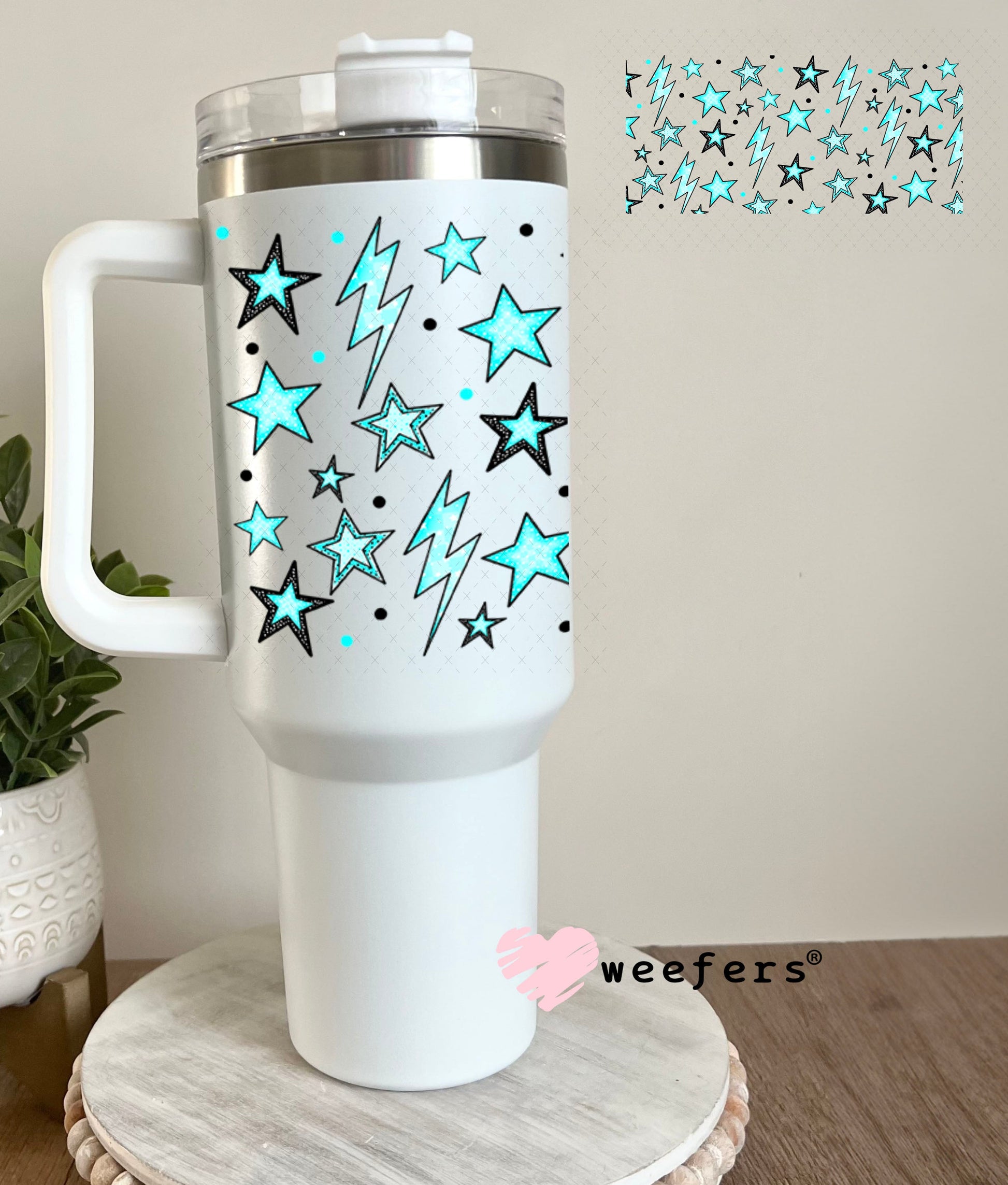 Blue Stars and Lightening Bolts UV DTF Cup Wrap - Weefers® Exclusive 40oz Tumbler Wrap Weefers