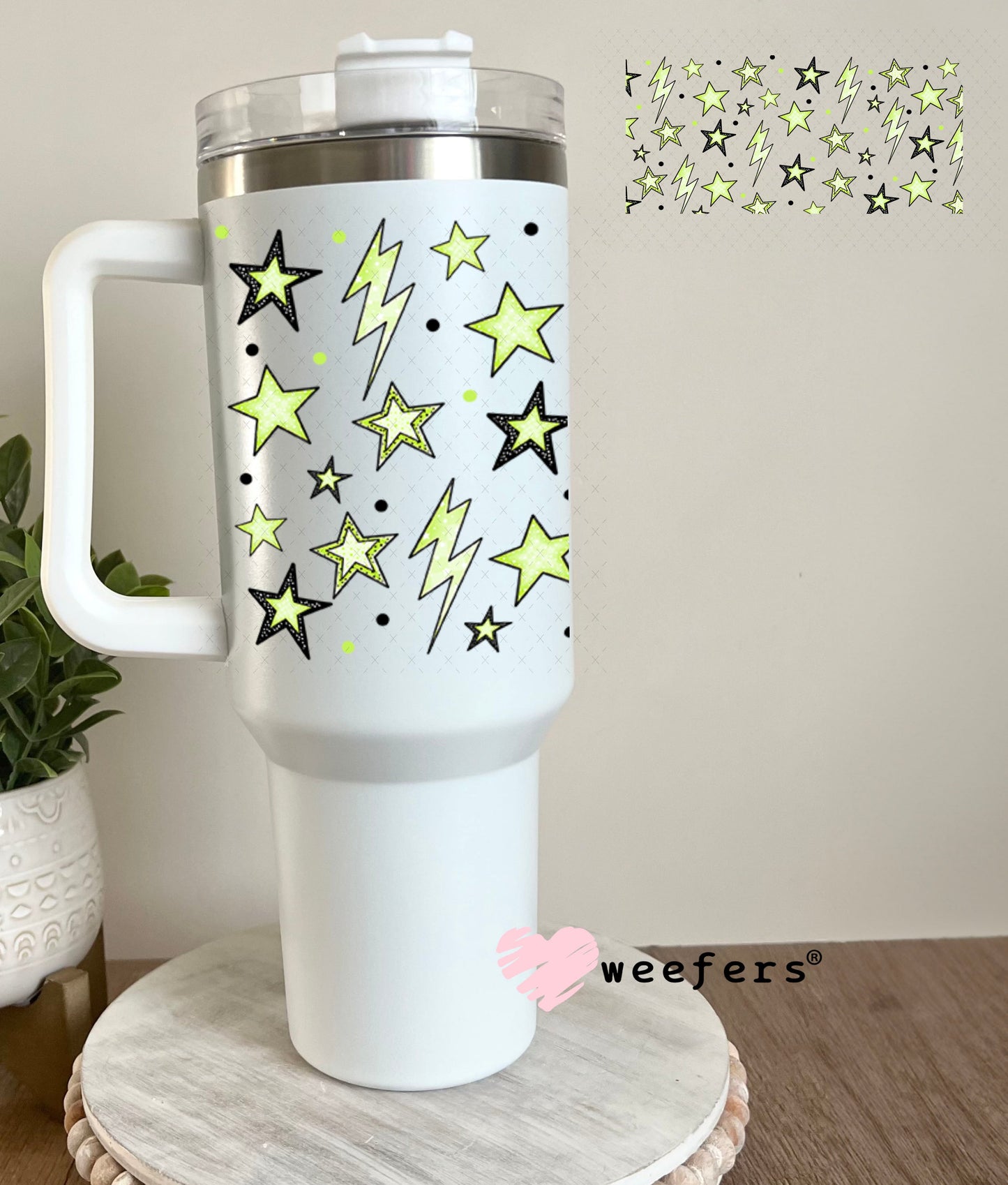 Yellow Stars and Lightening Bolts UV DTF Cup Wrap - Weefers Exclusive 40oz Tumbler Wrap Weefers