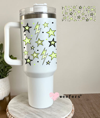Yellow Stars and Lightening Bolts UV DTF Cup Wrap - Weefers Exclusive 40oz Tumbler Wrap Weefers