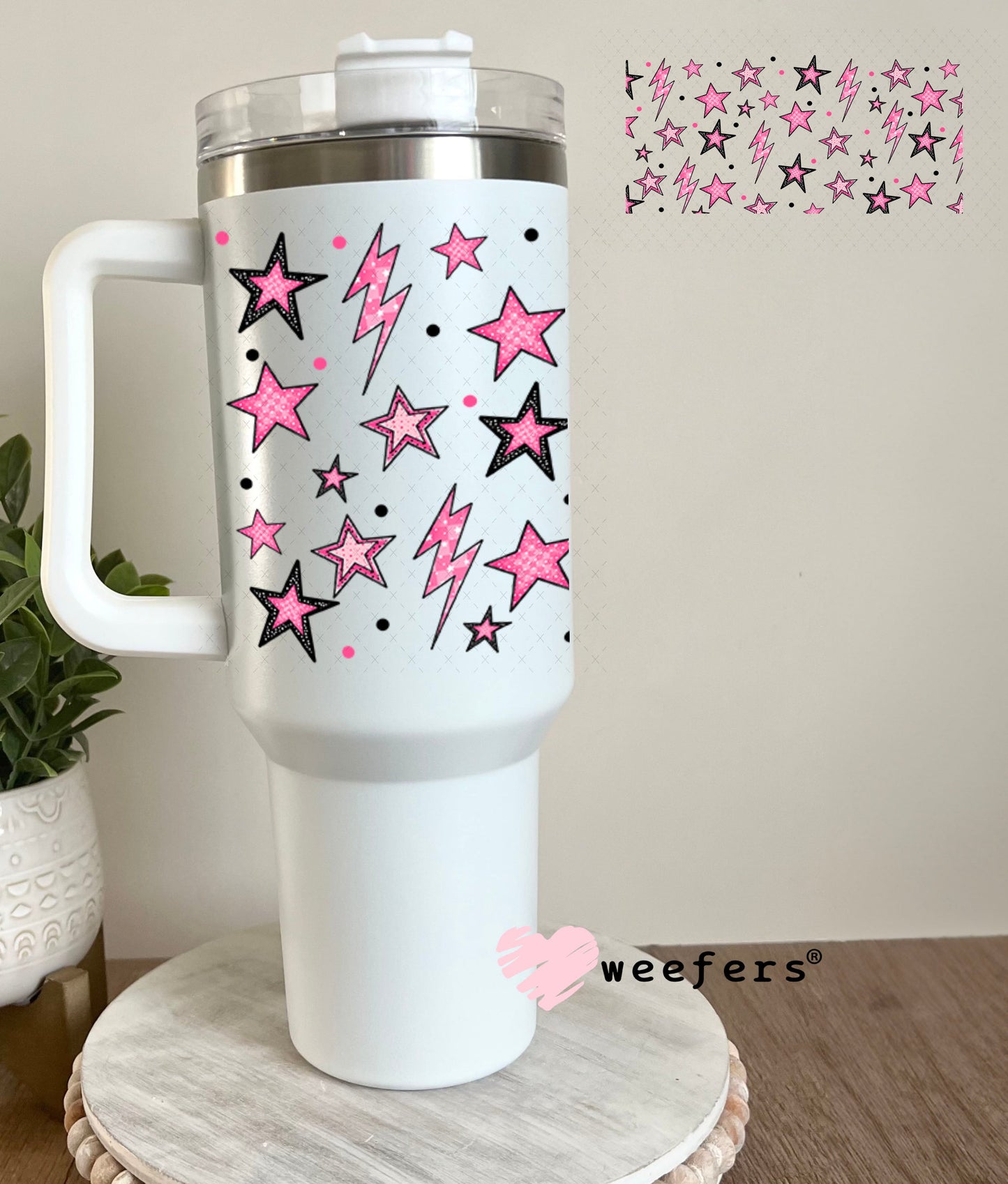 Pink Stars and Lightening Bolts UV DTF Cup Wrap - Weefers® Exclusive 40oz Tumbler Wrap Weefers