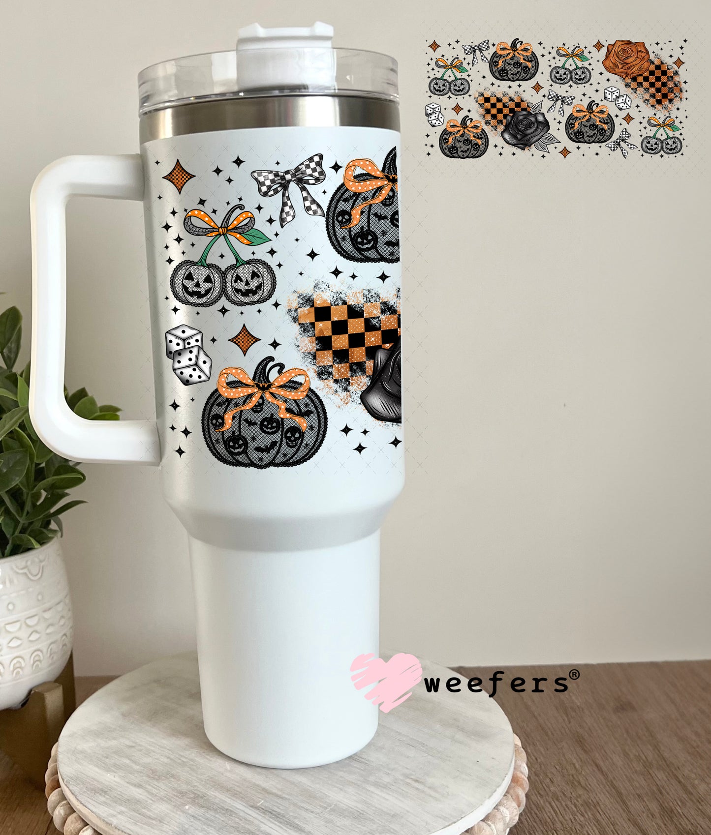 Black Lace Pumpkins and Roses UV DTF Cup Wrap - Weefers Exclusive 40oz Tumbler Cup Wrap Weefers
