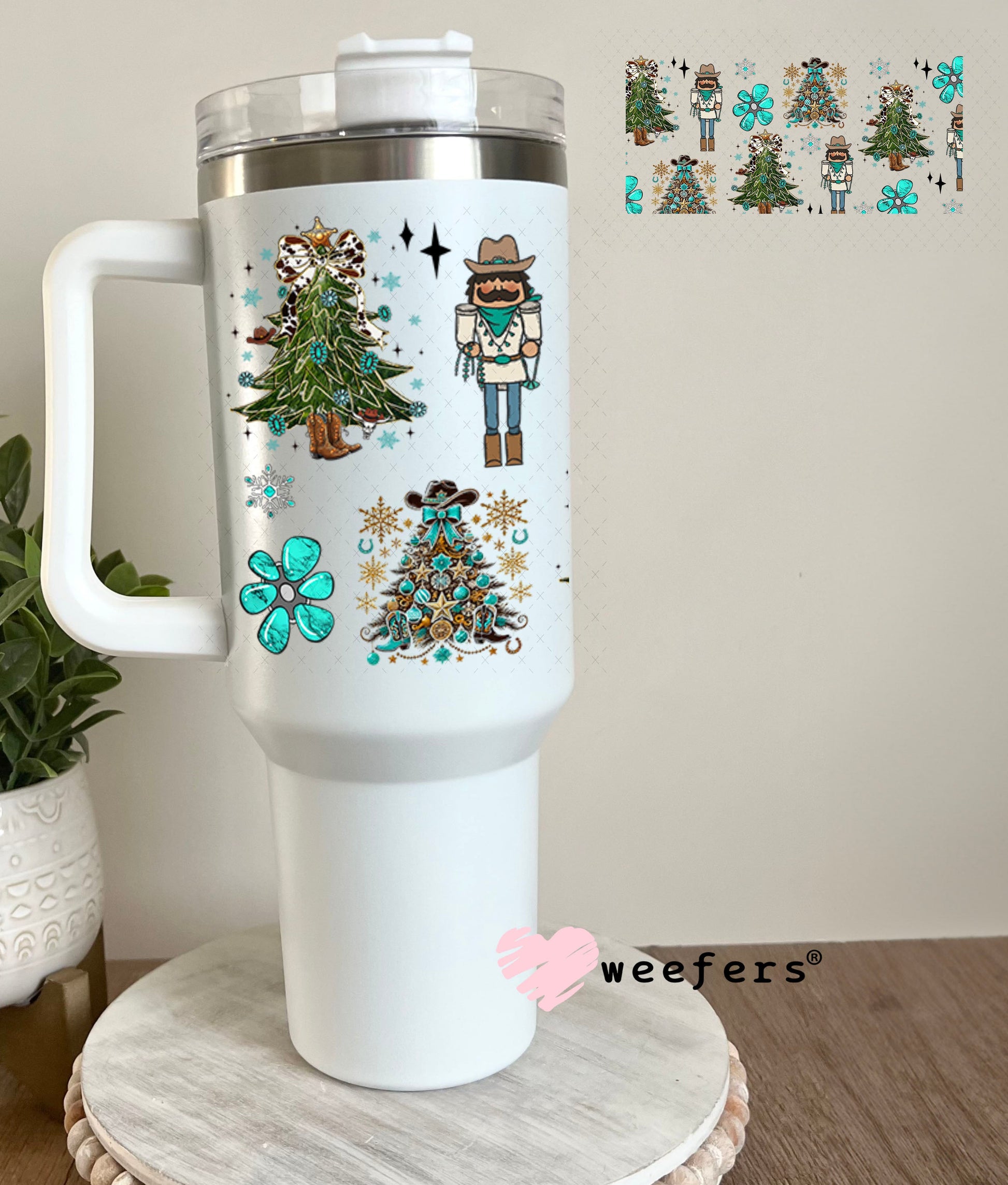 Western Nutcracker Christmas Trees UV DTF Cup Wrap - Weefers Exclusive 40oz Tumbler Wrap Weefers