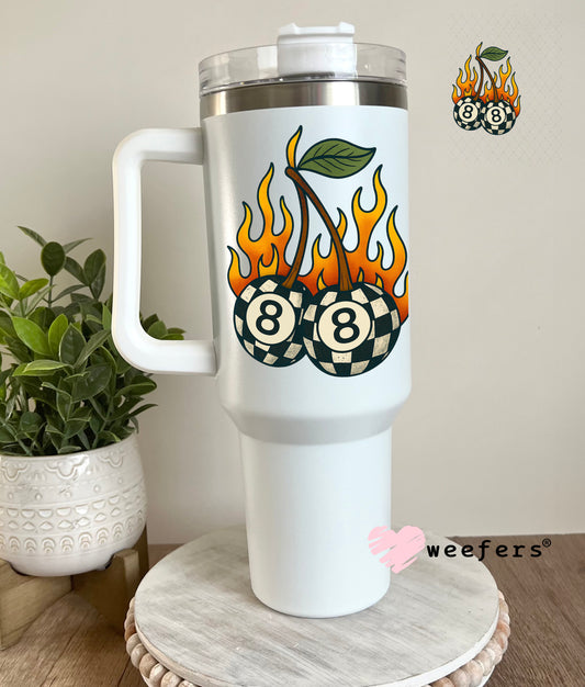 Fire Flam Eightball Cherries UV DTF Decal 40oz Tumbler Decal Weefers