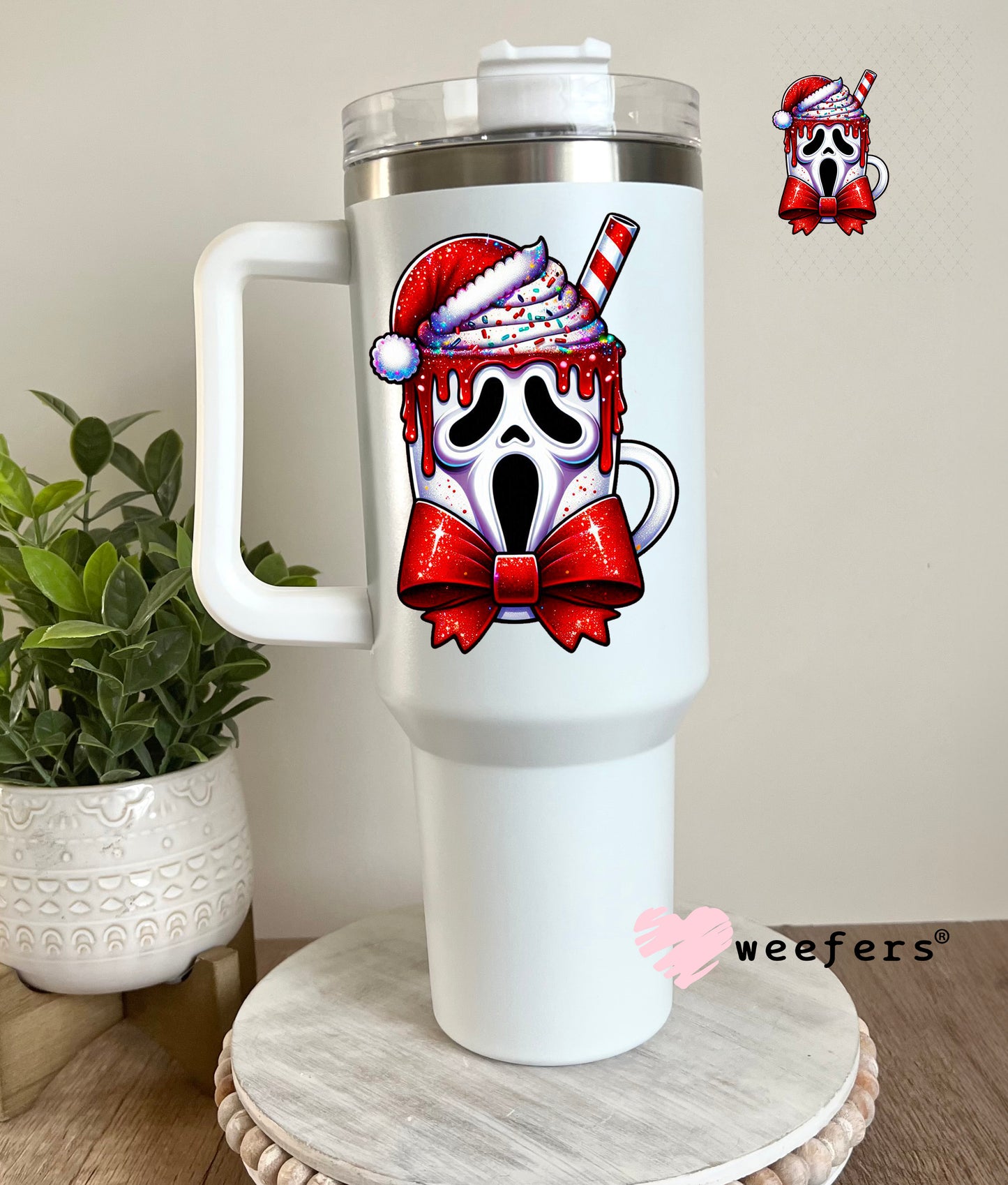 Christmas Ghost Guy UV DTF Decal 40oz Tumbler Decal Weefers