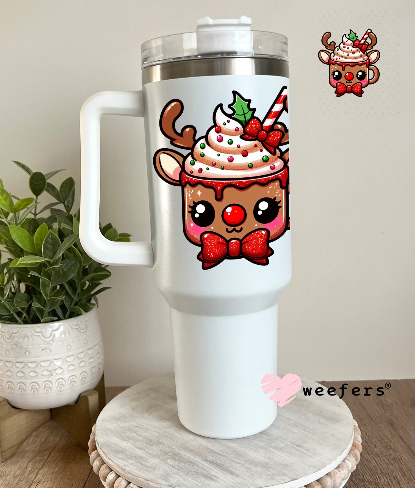 Hot Cocoa Christmas Reindeer UV DTF Decal 40oz Tumbler Decal Weefers
