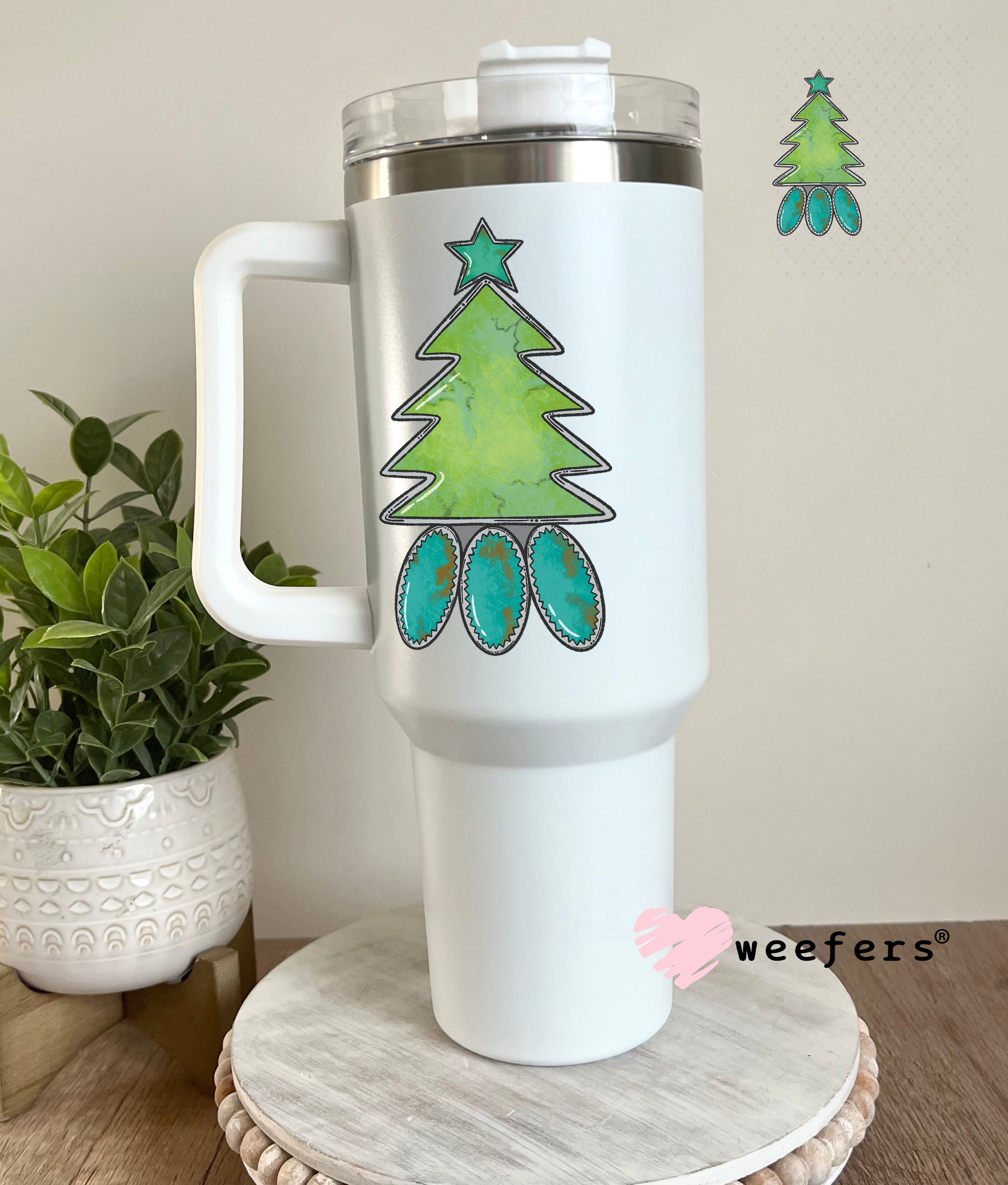 Turquoise Christmas Tree UV DTF Decal 40oz Tumbler Decal Weefers