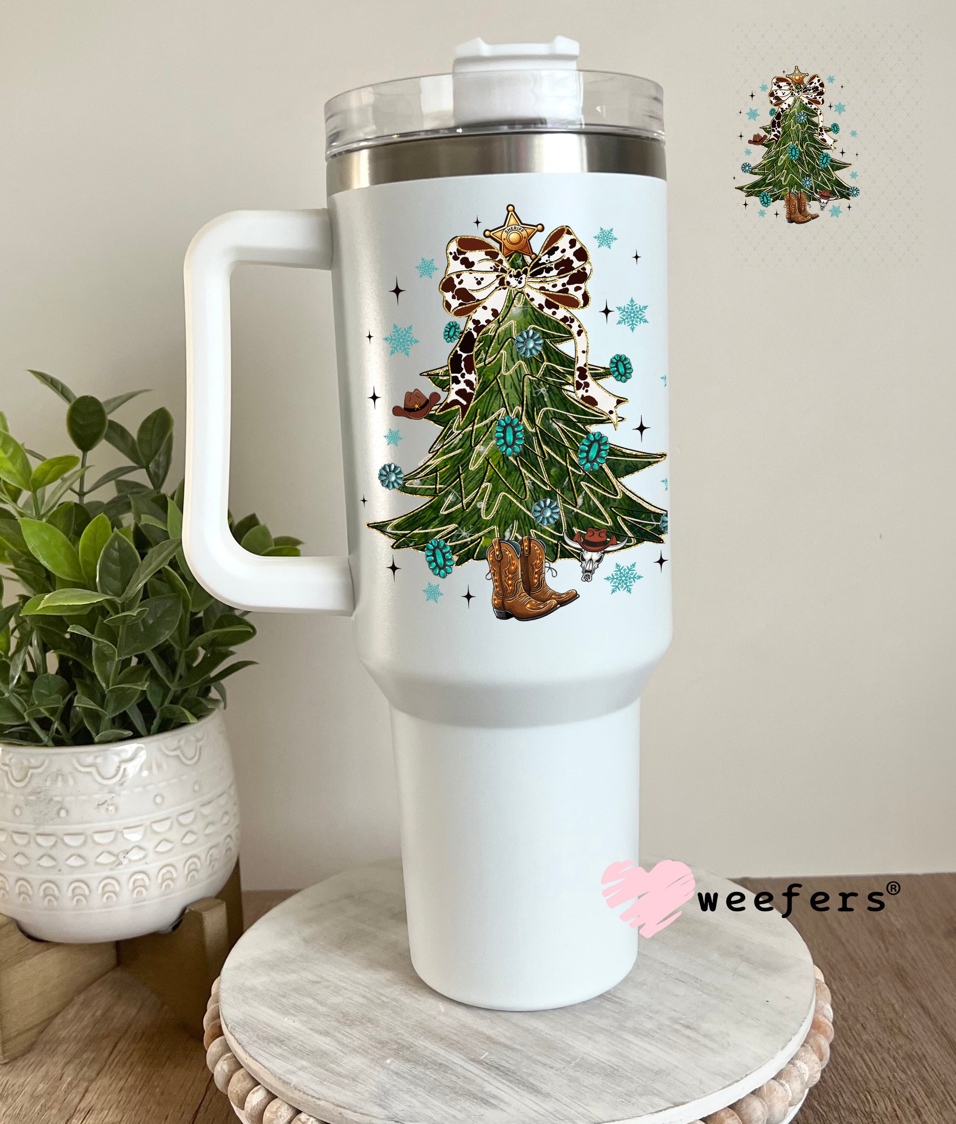 Western Christmas Tree Cowboy Boot Stump UV DTF Decal 40oz Tumbler Decal Weefers