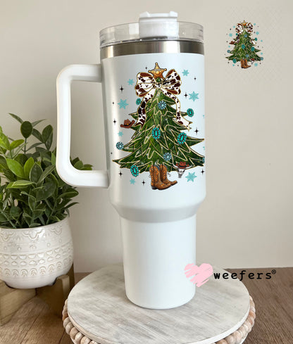 Western Christmas Tree Cowboy Boot Stump UV DTF Decal 40oz Tumbler Decal Weefers