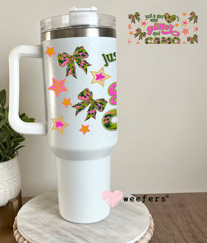 Just a Girl Who Love's Glitter and Camo UV DTF Cup Wrap - Weefers® Exclusive 40oz Tumbler Wrap Weefers