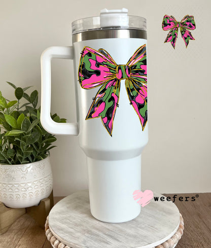 Pink Camo Bow UV DTF Decal 40oz Tumbler Decal Weefers