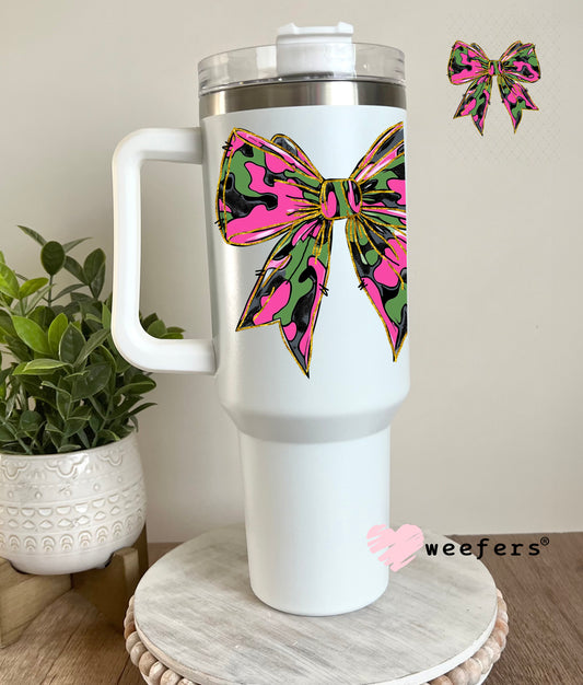 Pink Camo Bow UV DTF Decal 40oz Tumbler Decal Weefers