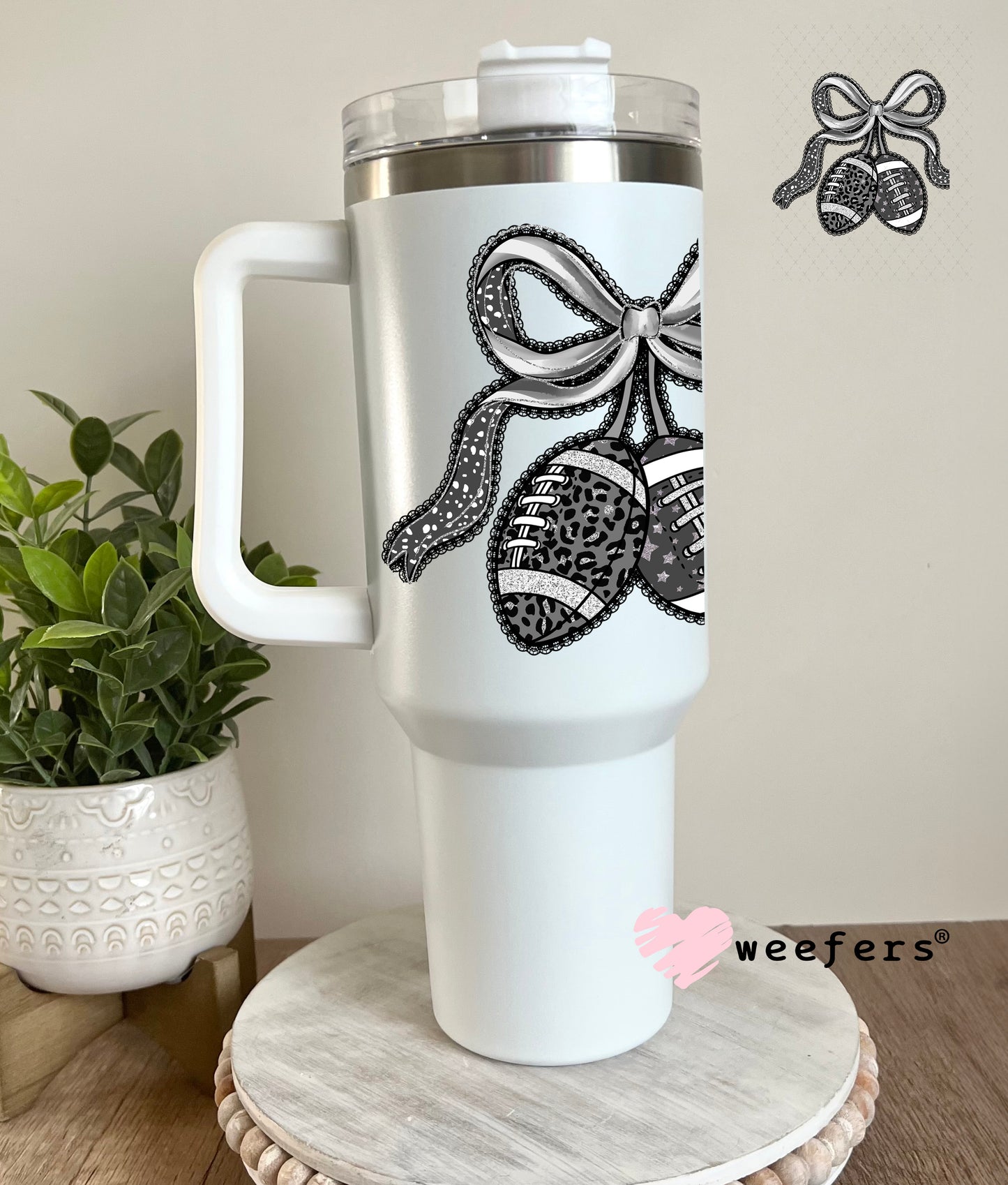 Football Cherries Black Lace UV DTF Decal 40oz Tumbler Cup Wrap Weefers