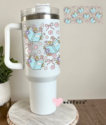 Blue Books and Dainty Flowers UV DTF Cup Wrap 40oz Tumbler Cup Wrap Weefers