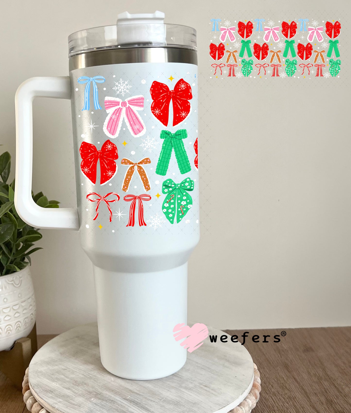 Red Green Christmas Bows UV DTF Cup Wrap 40oz Tumbler Cup Wrap Weefers