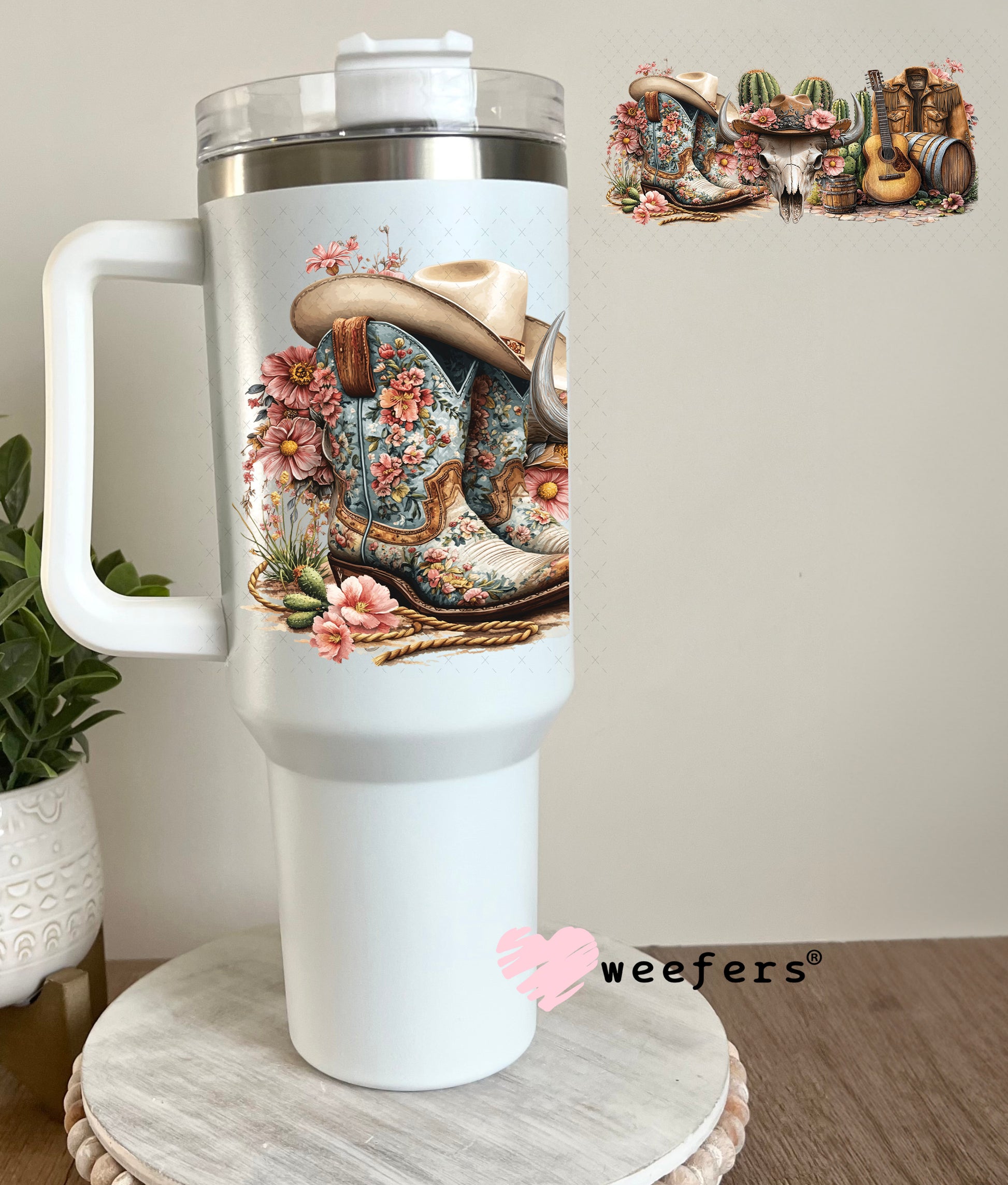 Western Boots and Cow Skull UV DTF Cup Wrap 40oz Tumbler Cup Wrap Weefers