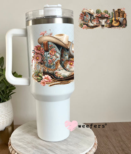 Western Boots and Cow Skull UV DTF Cup Wrap 40oz Tumbler Cup Wrap Weefers